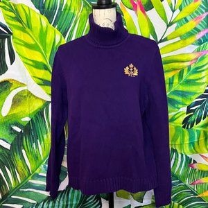 Ralph Lauren Jeans XL Thick Knit Purple Gold Embroidered Cowl Neck Fall Sweater